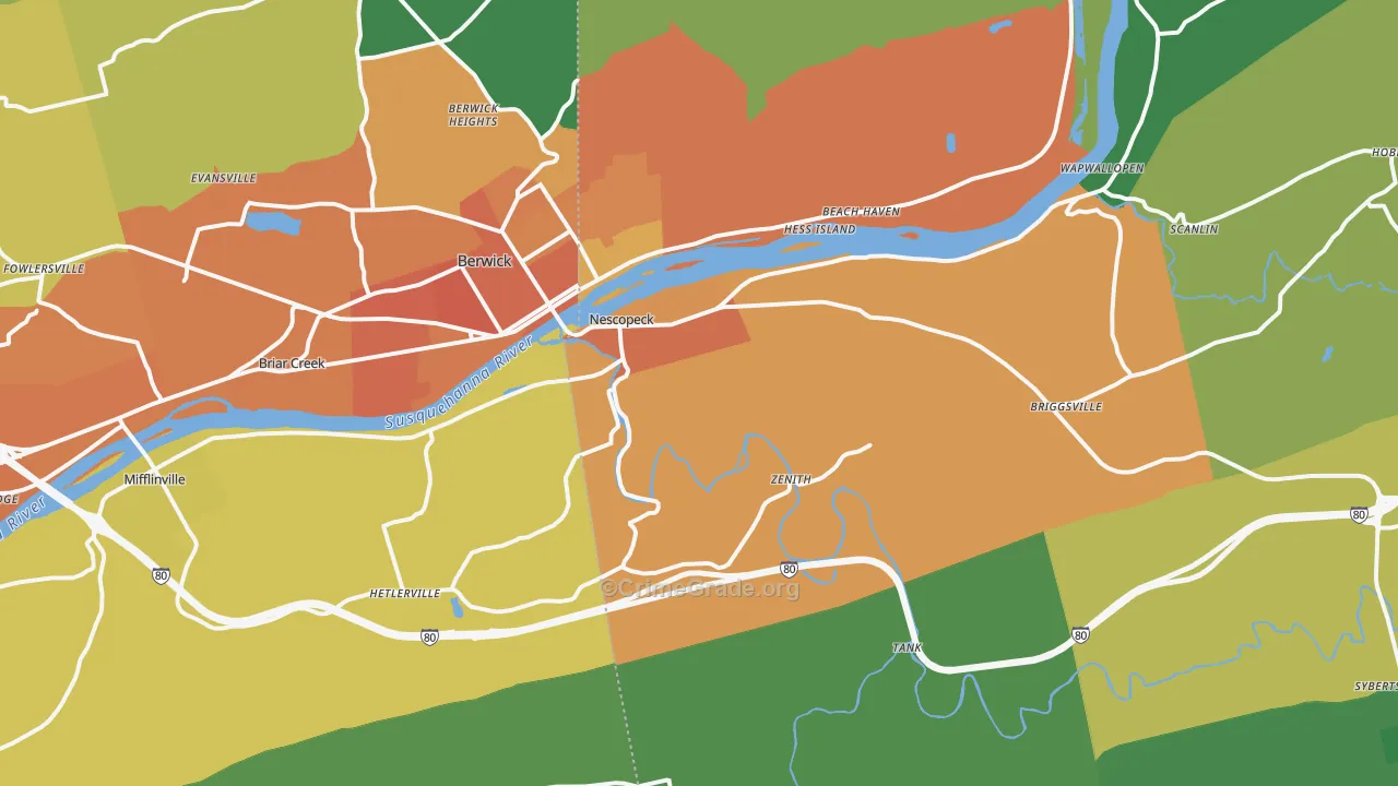Nescopeck, PA Map of Vandalism Rates