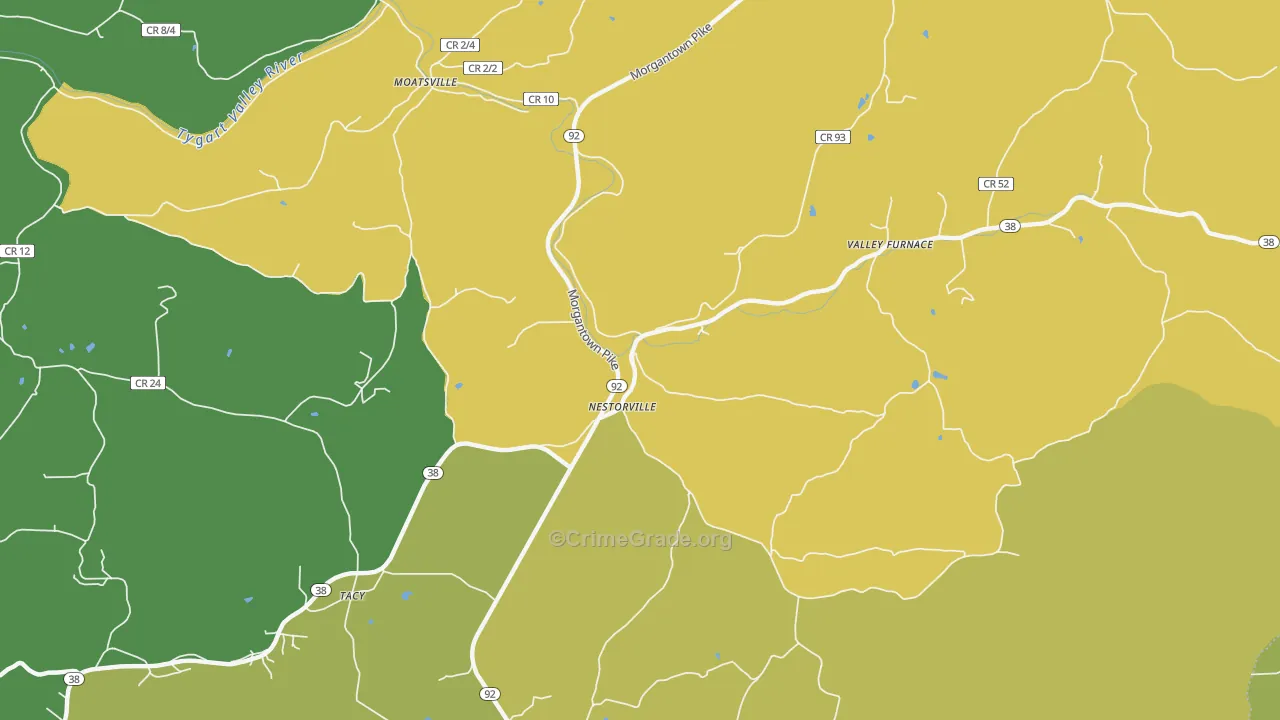 Nestorville, WV Map of Vandalism Rates