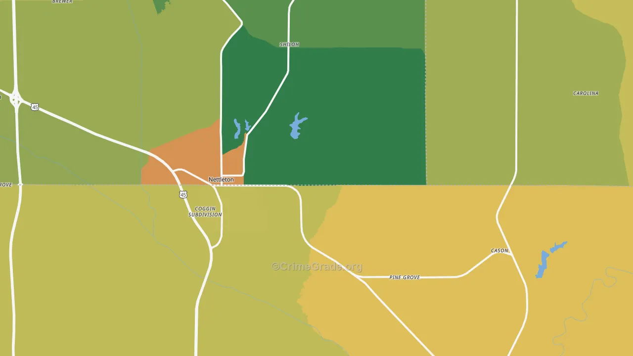 Nettleton, MS Map of Vandalism Rates