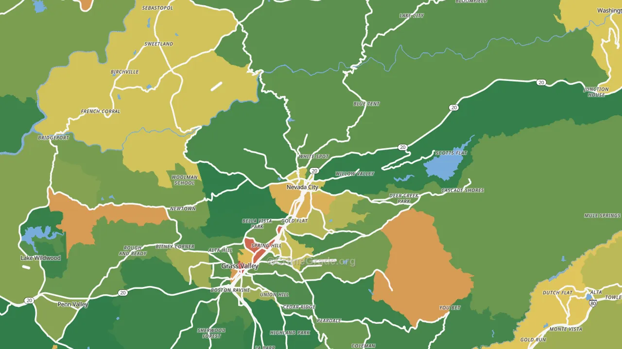 Nevada City, CA Map of Vandalism Rates