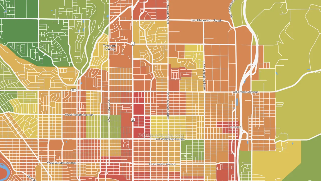 Nevada-Lidgerwood, Spokane, WA Map of Vandalism Rates