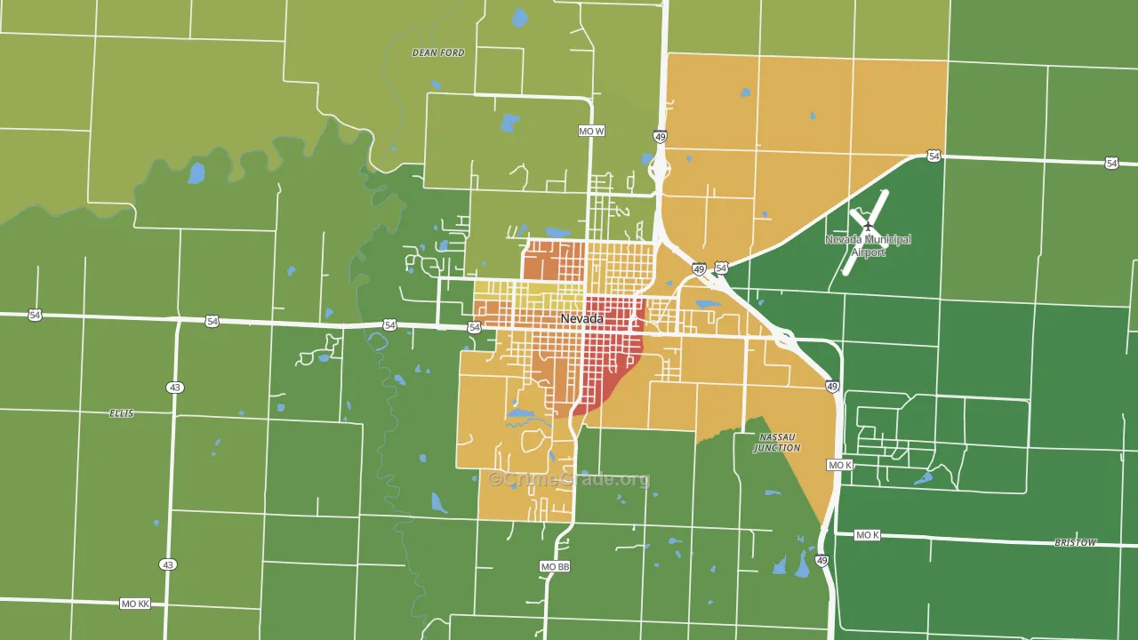 Nevada, MO Map of Vandalism Rates