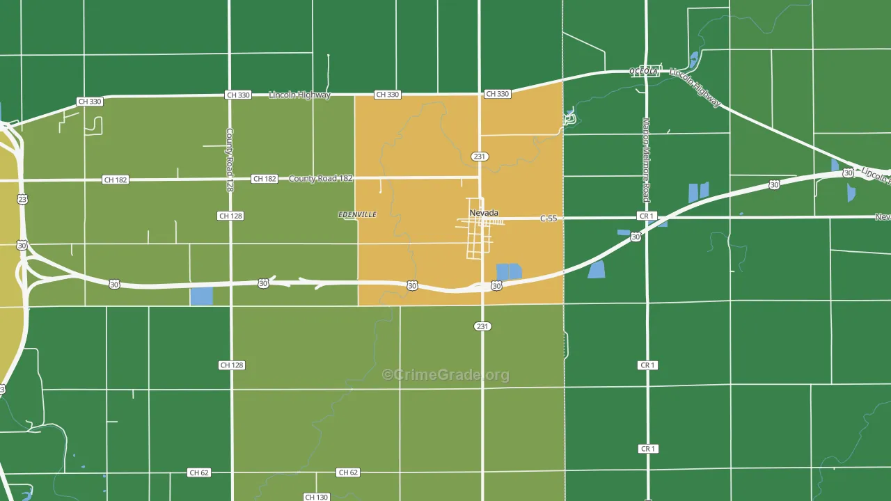 Nevada, OH Map of Vandalism Rates