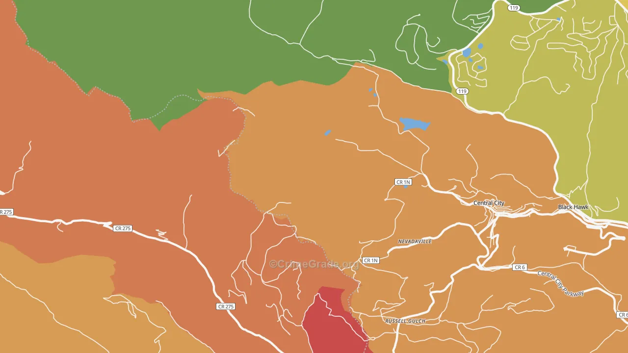 Nevadaville, CO Map of Vandalism Rates