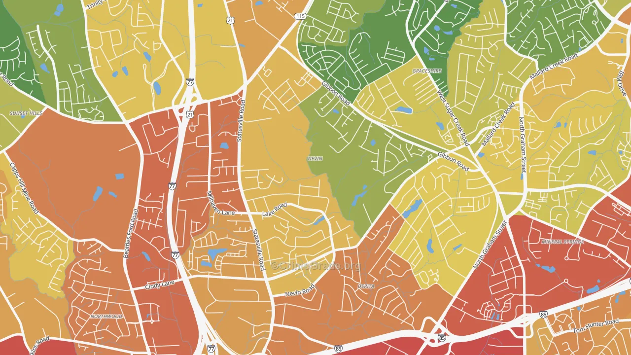 Nevin Community, Charlotte, NC Map of Vandalism Rates