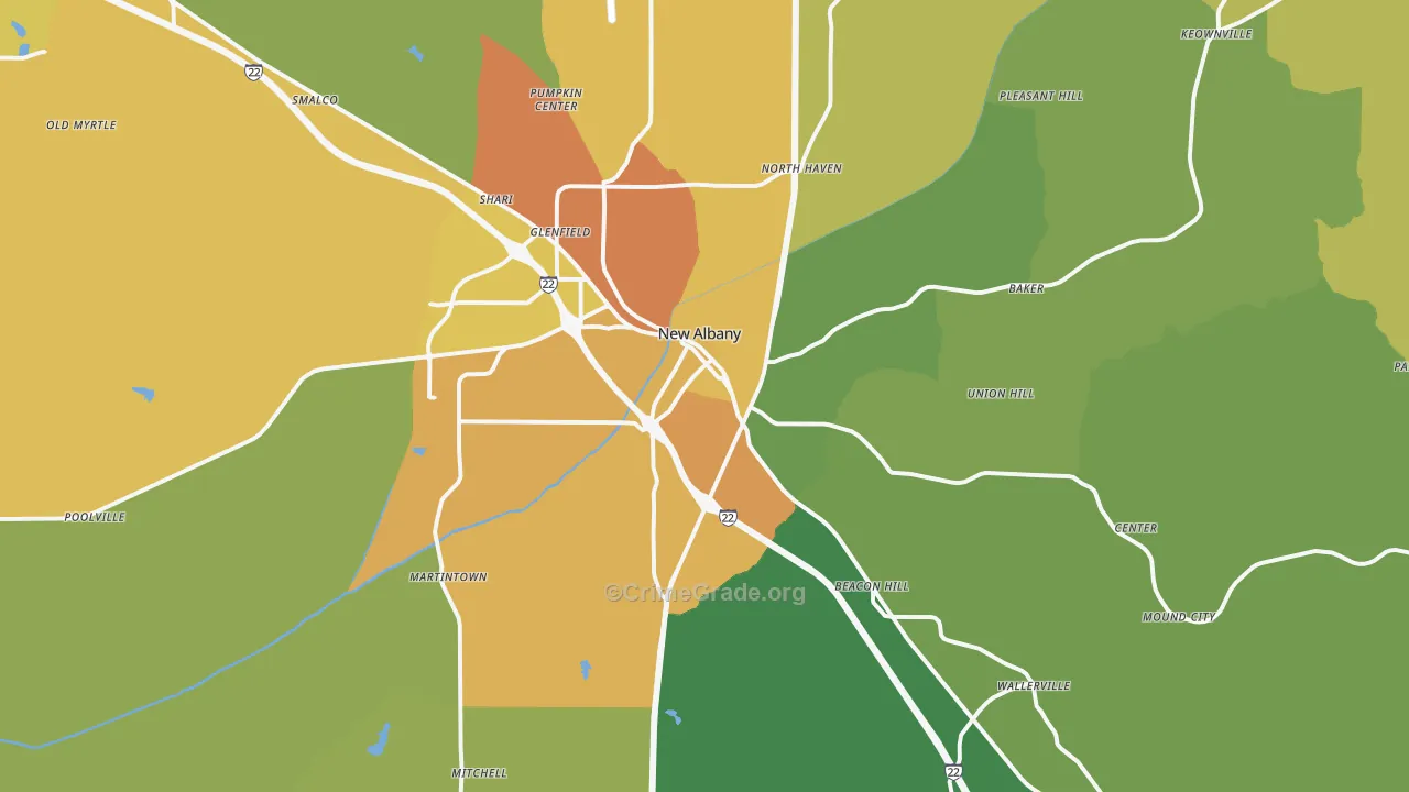 New Albany, MS Map of Vandalism Rates