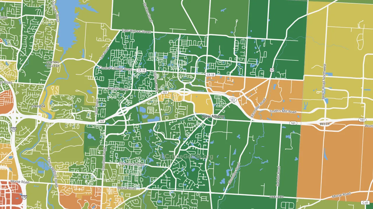 New Albany, OH Map of Vandalism Rates