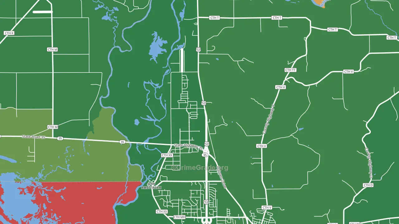 New Amsterdam, WI Map of Vandalism Rates