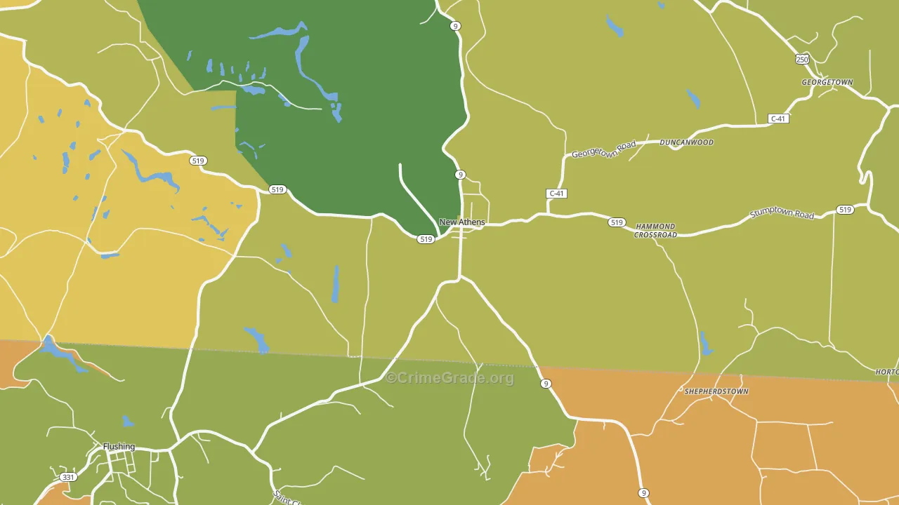 New Athens, OH Map of Vandalism Rates