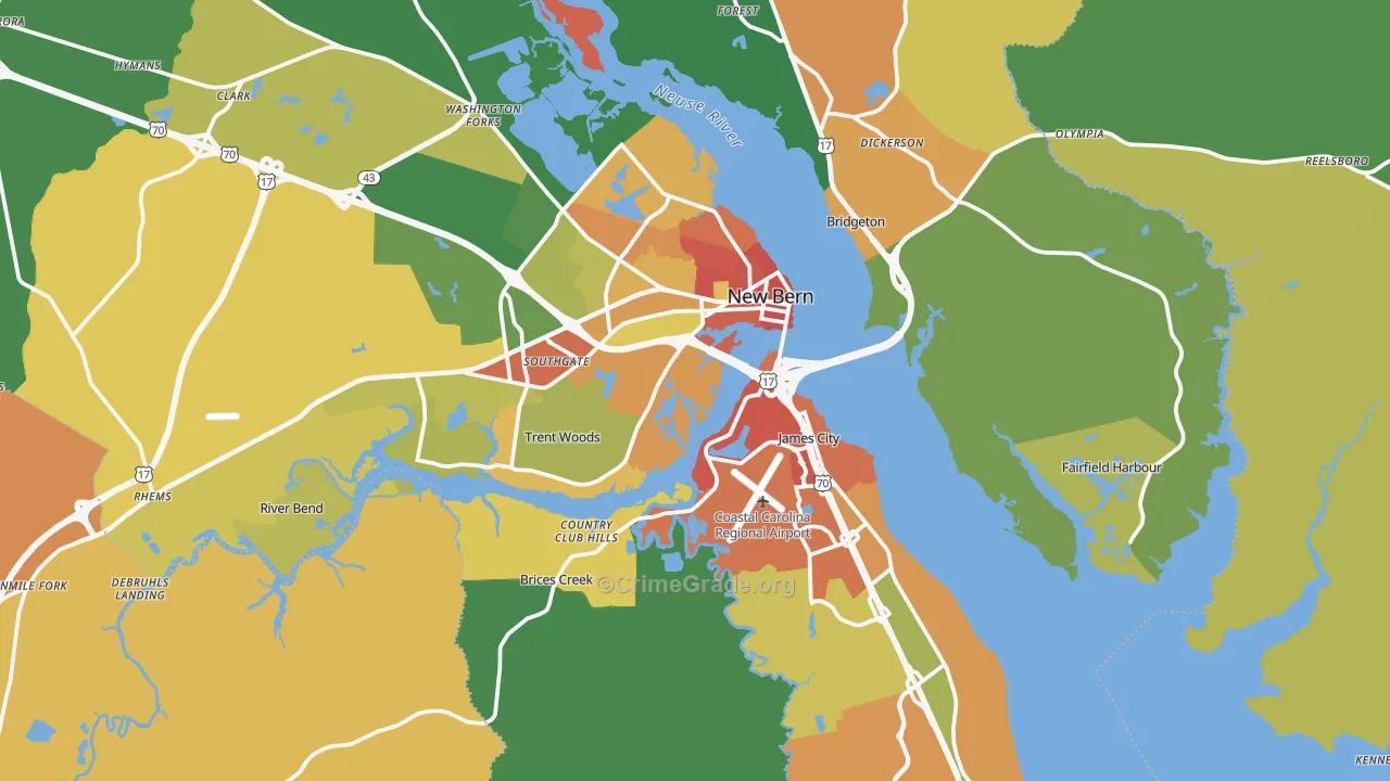 New Bern, NC Map of Vandalism Rates