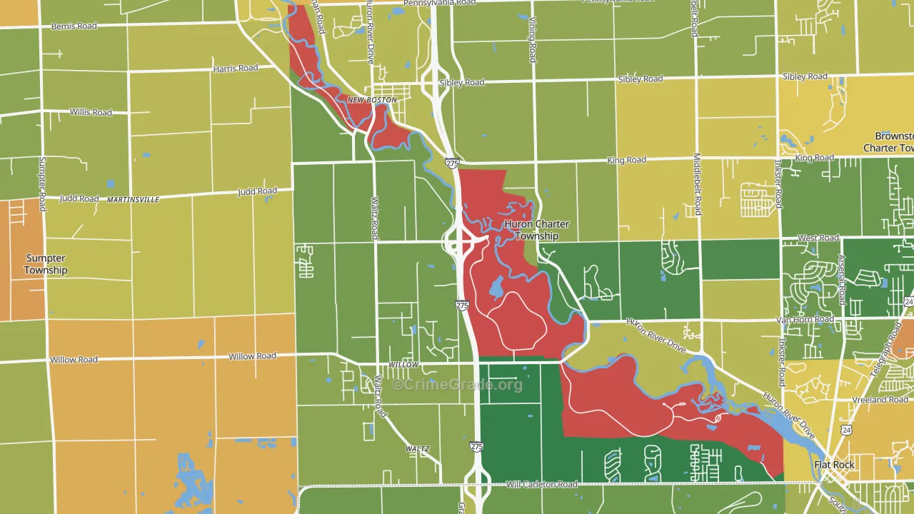 New Boston, MI Map of Vandalism Rates