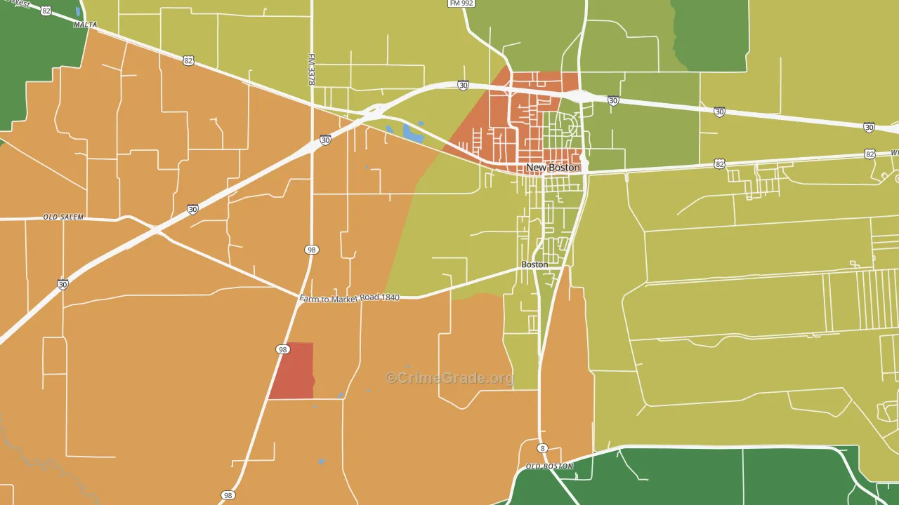 New Boston, TX Map of Vandalism Rates