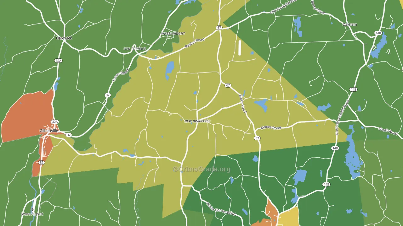 New Braintree, MA Map of Vandalism Rates
