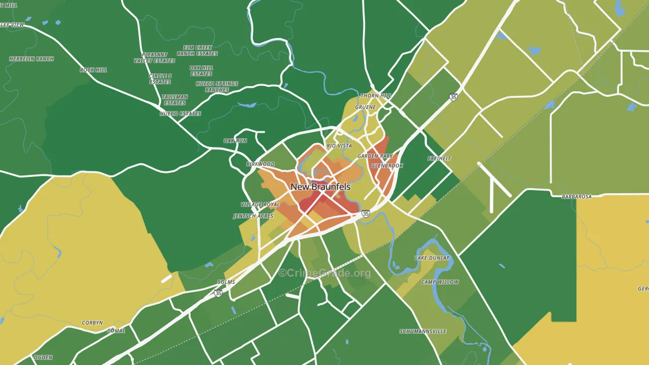 New Braunfels, TX Map of Vandalism Rates