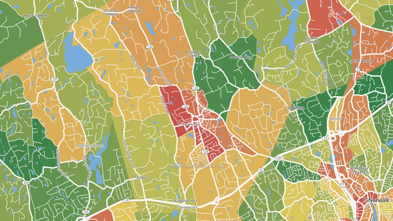 New Canaan, CT Map of Vandalism Rates