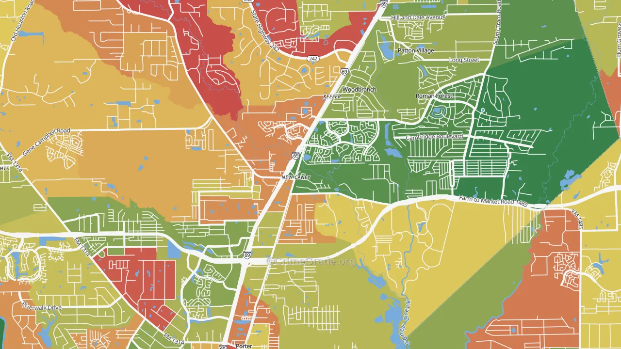 New Caney, TX Map of Vandalism Rates