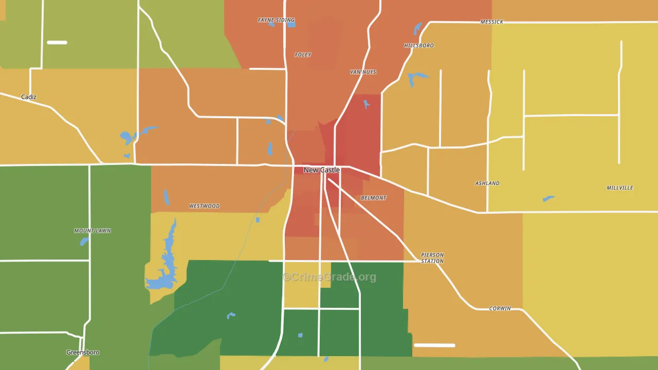 New Castle, IN Map of Vandalism Rates