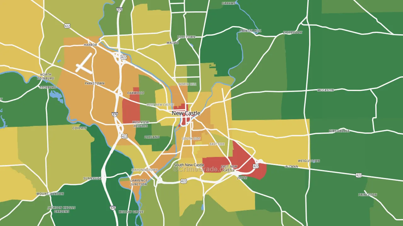New Castle, PA Map of Vandalism Rates