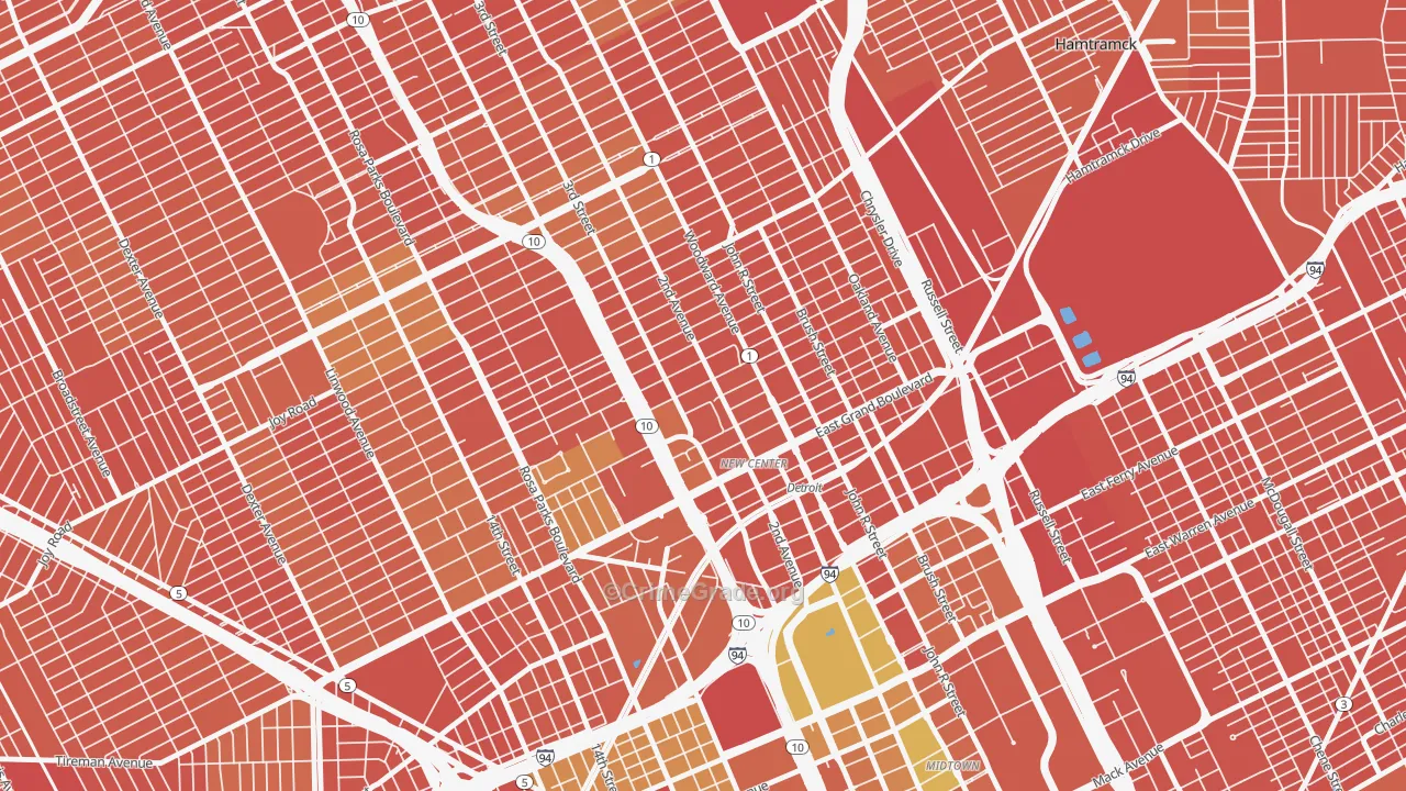 New Center, Detroit, MI Map of Vandalism Rates
