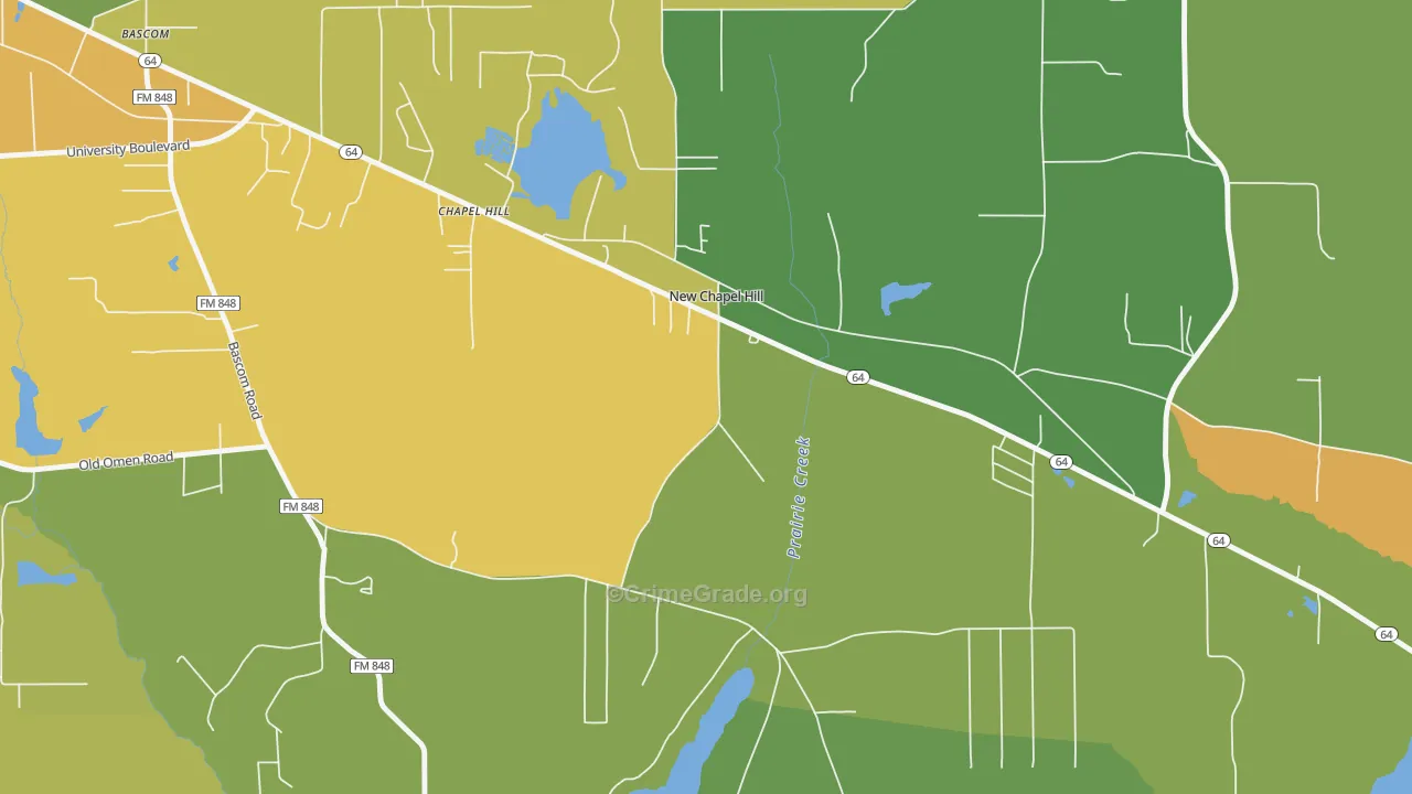 New Chapel Hill, TX Map of Vandalism Rates