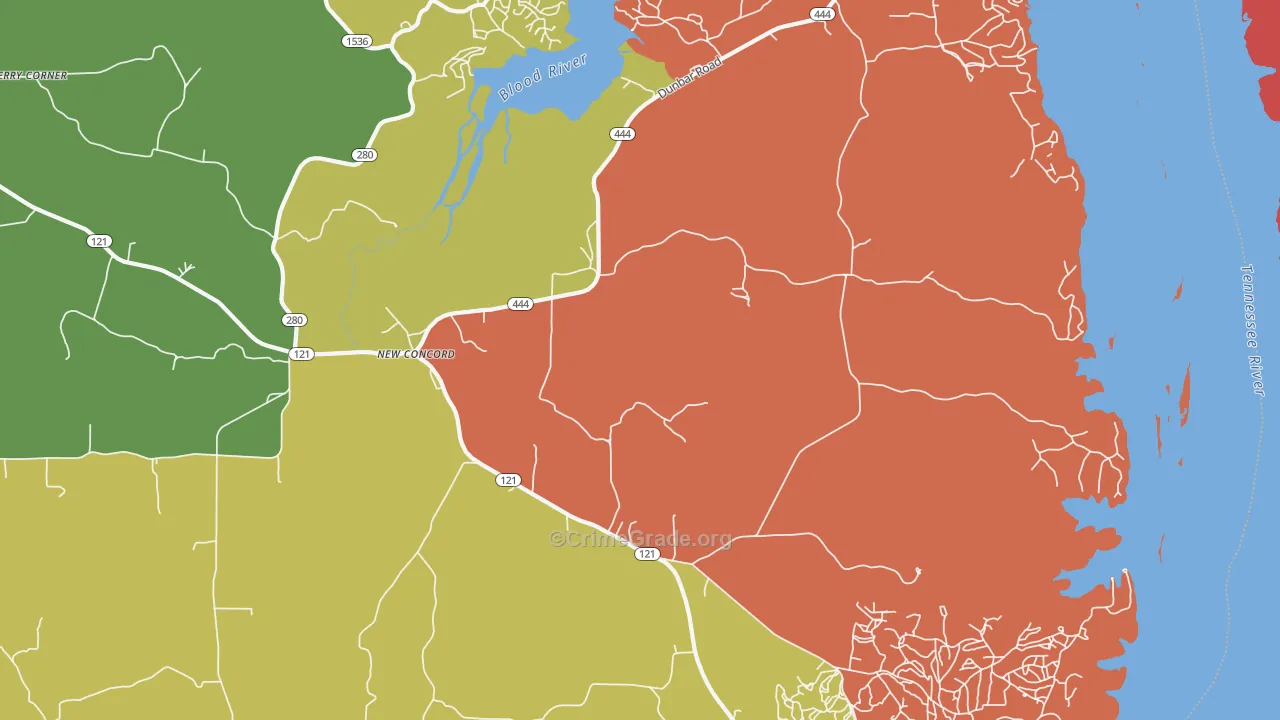 New Concord, KY Map of Vandalism Rates