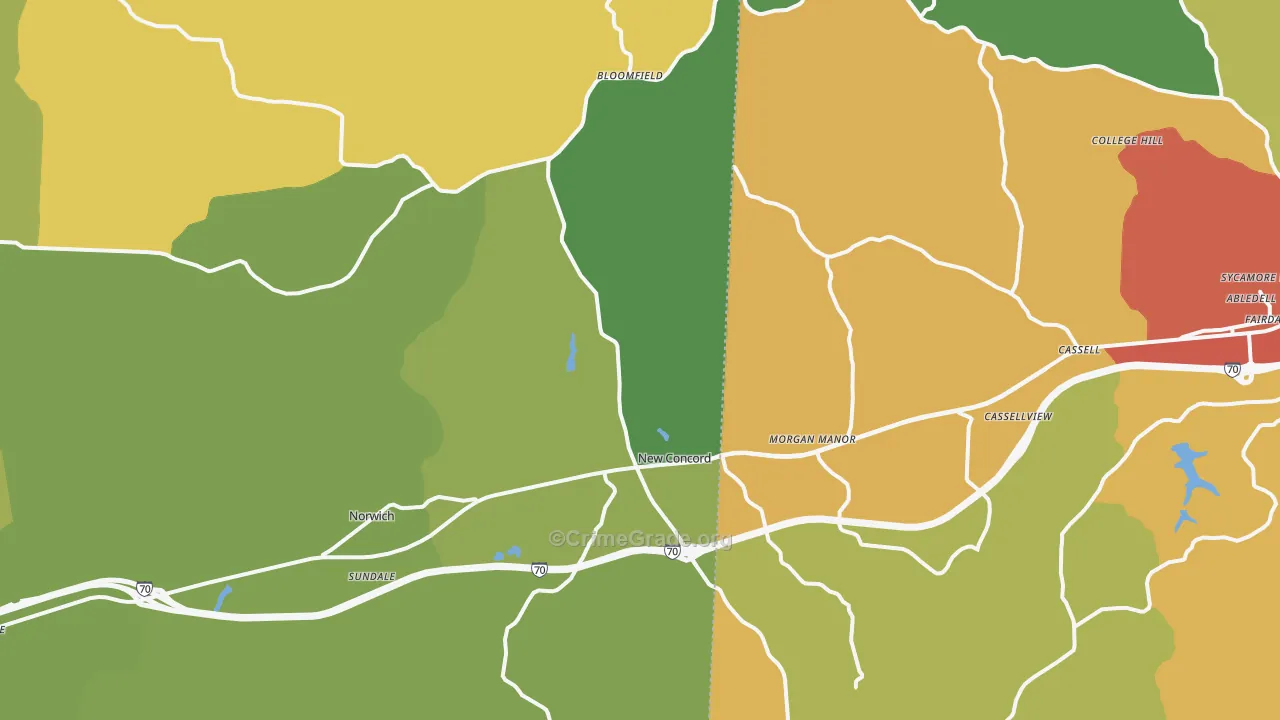 New Concord, OH Map of Vandalism Rates