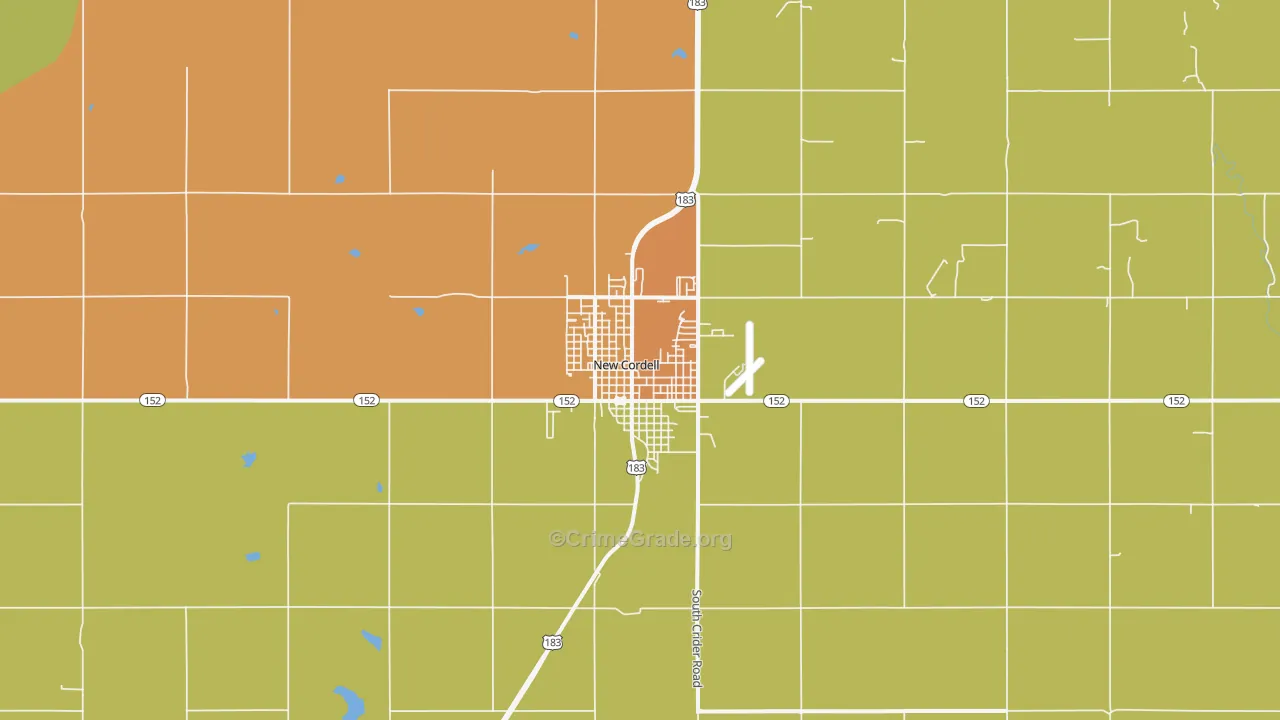 New Cordell, OK Map of Vandalism Rates
