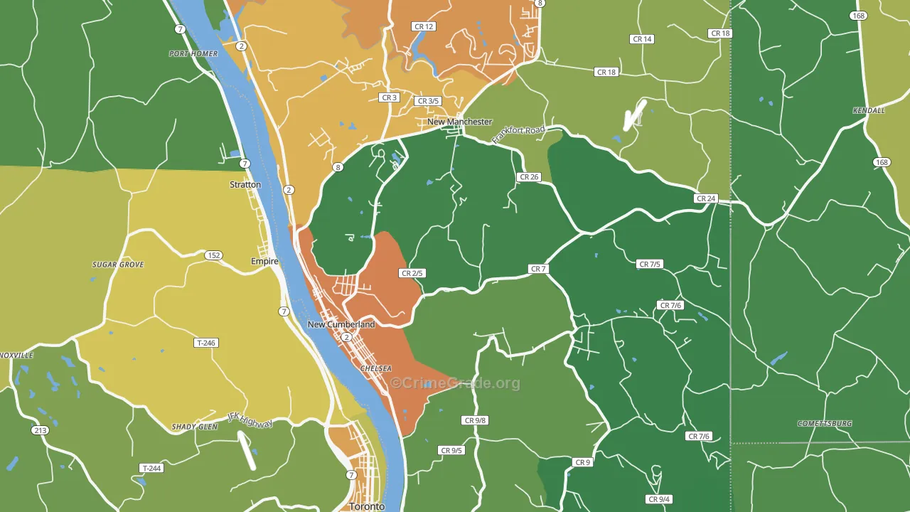 New Cumberland, WV Map of Vandalism Rates