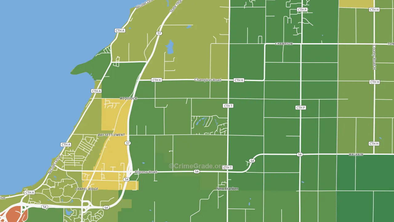 New Franken, WI Map of Vandalism Rates