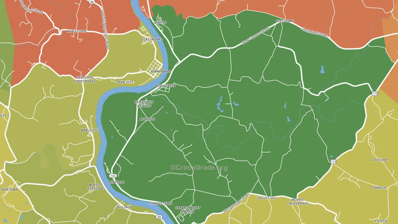 New Geneva, PA Map of Vandalism Rates