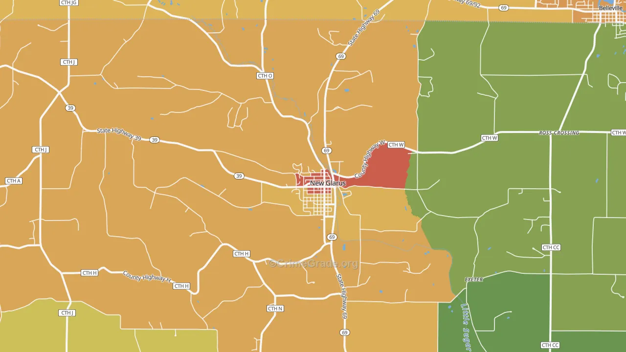 New Glarus, WI Map of Vandalism Rates