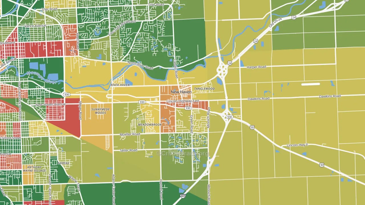 New Haven, IN Map of Vandalism Rates