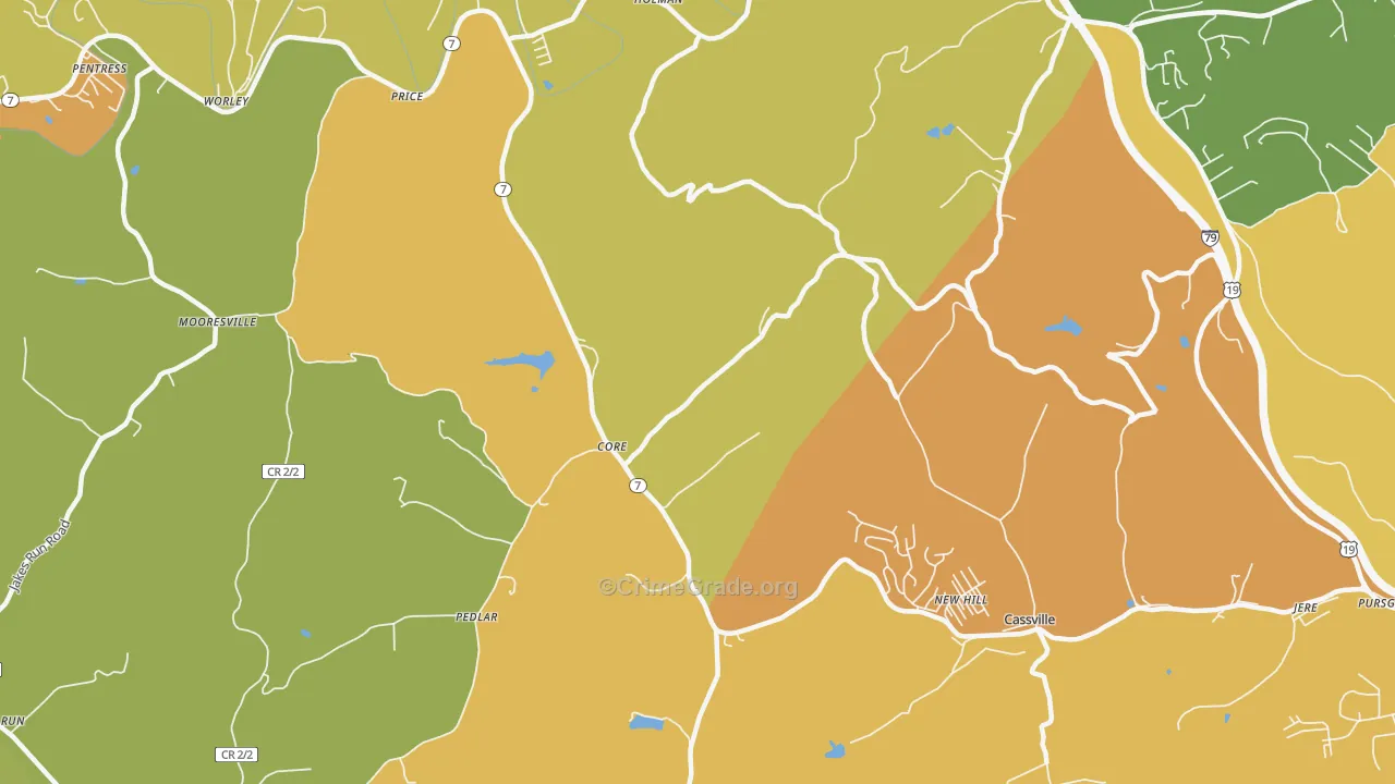 New Hill, WV Map of Vandalism Rates