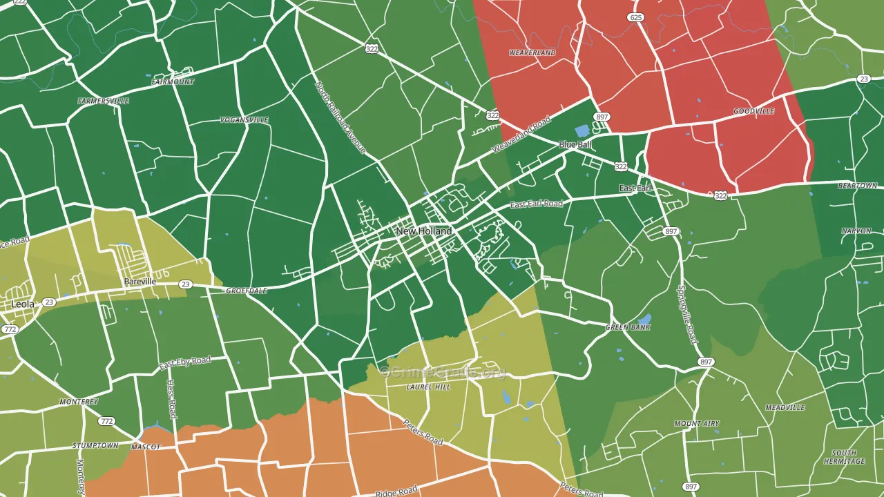 New Holland, PA Map of Vandalism Rates