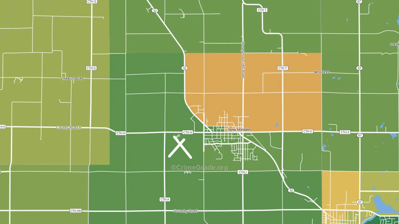 New Holstein, WI Map of Vandalism Rates