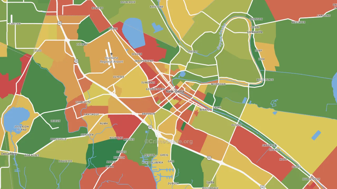 New Iberia, LA Map of Vandalism Rates