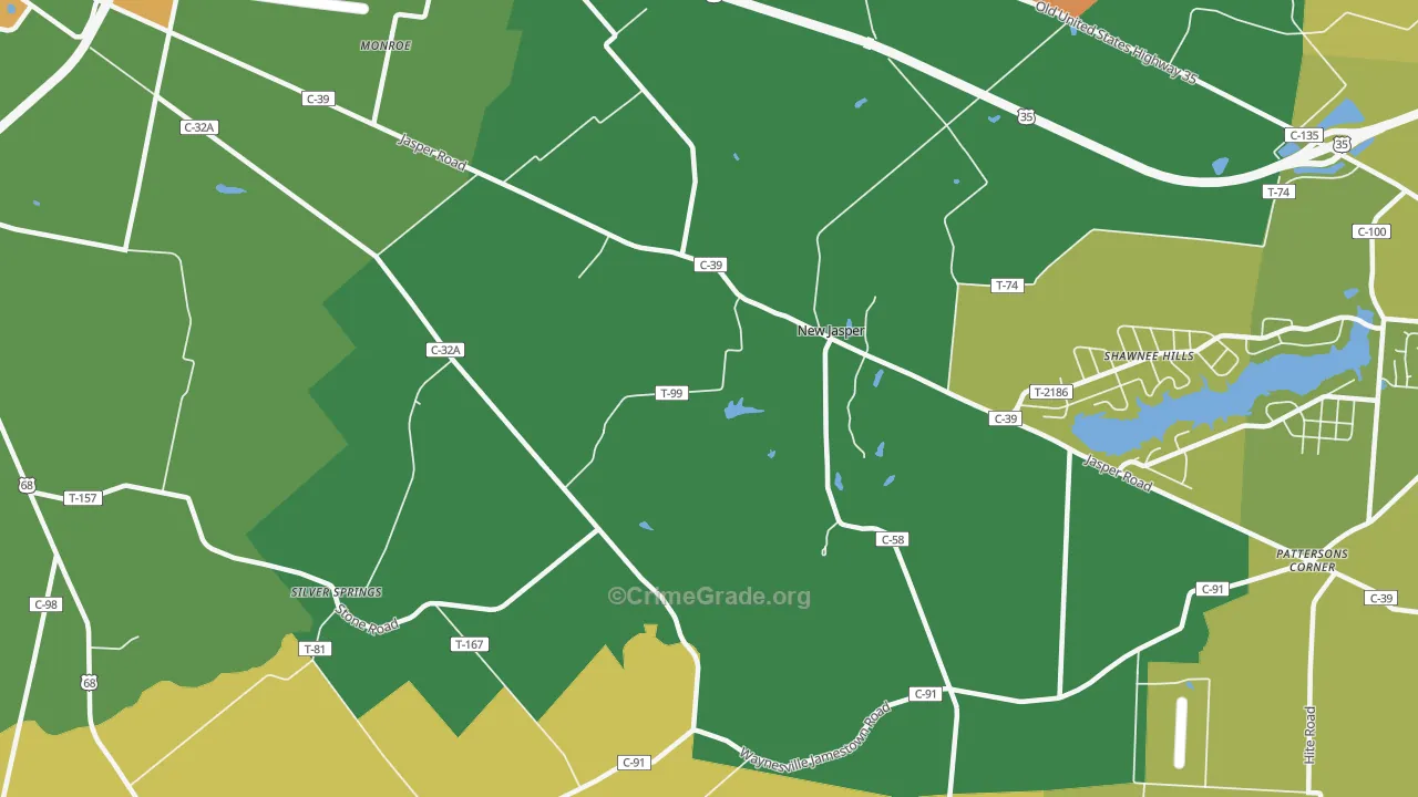 New Jasper, OH Map of Vandalism Rates