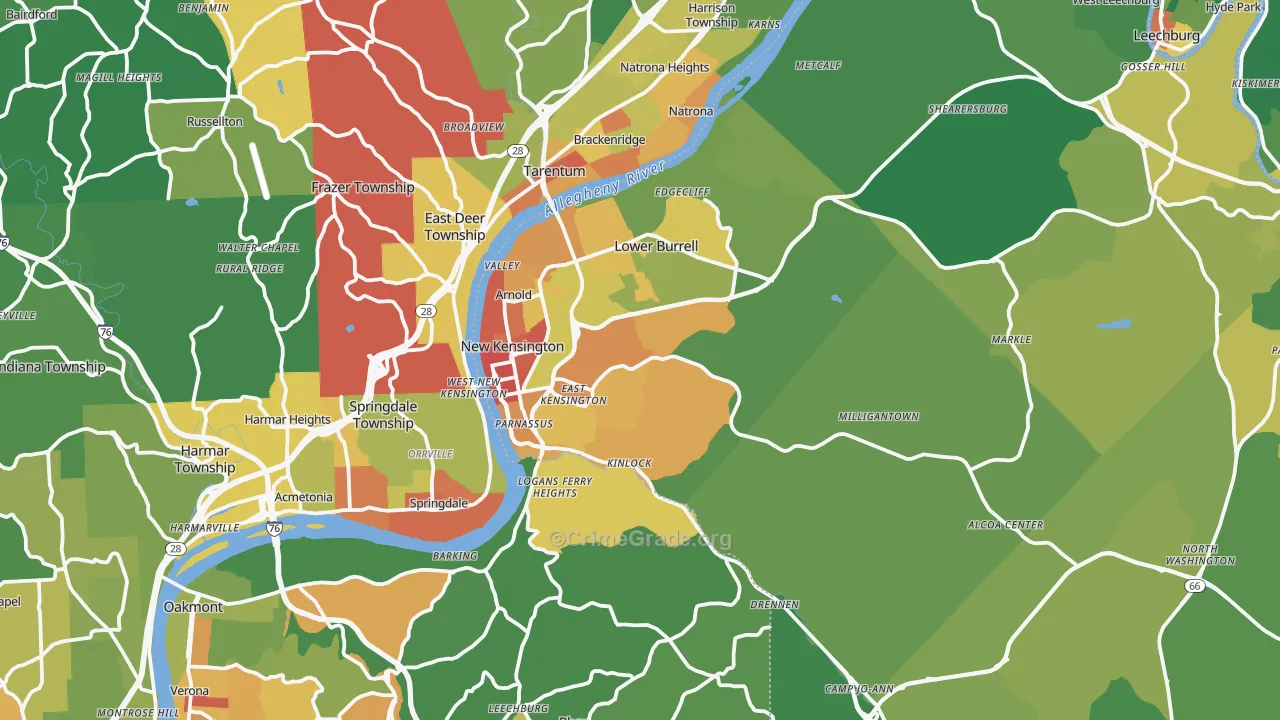 New Kensington, PA Map of Vandalism Rates