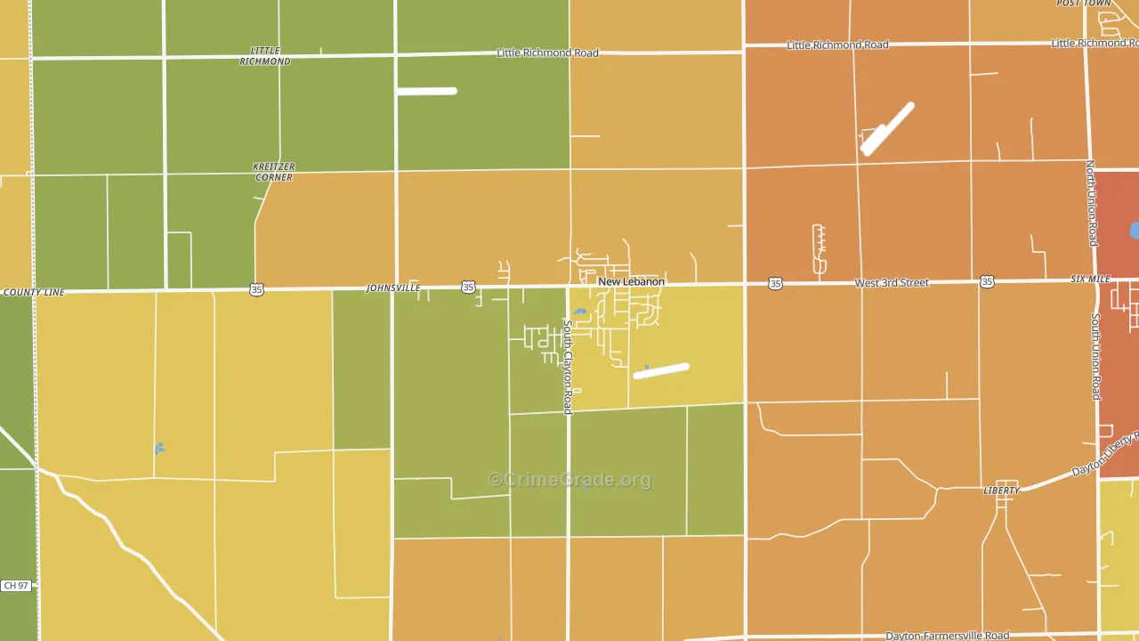 New Lebanon, OH Map of Vandalism Rates