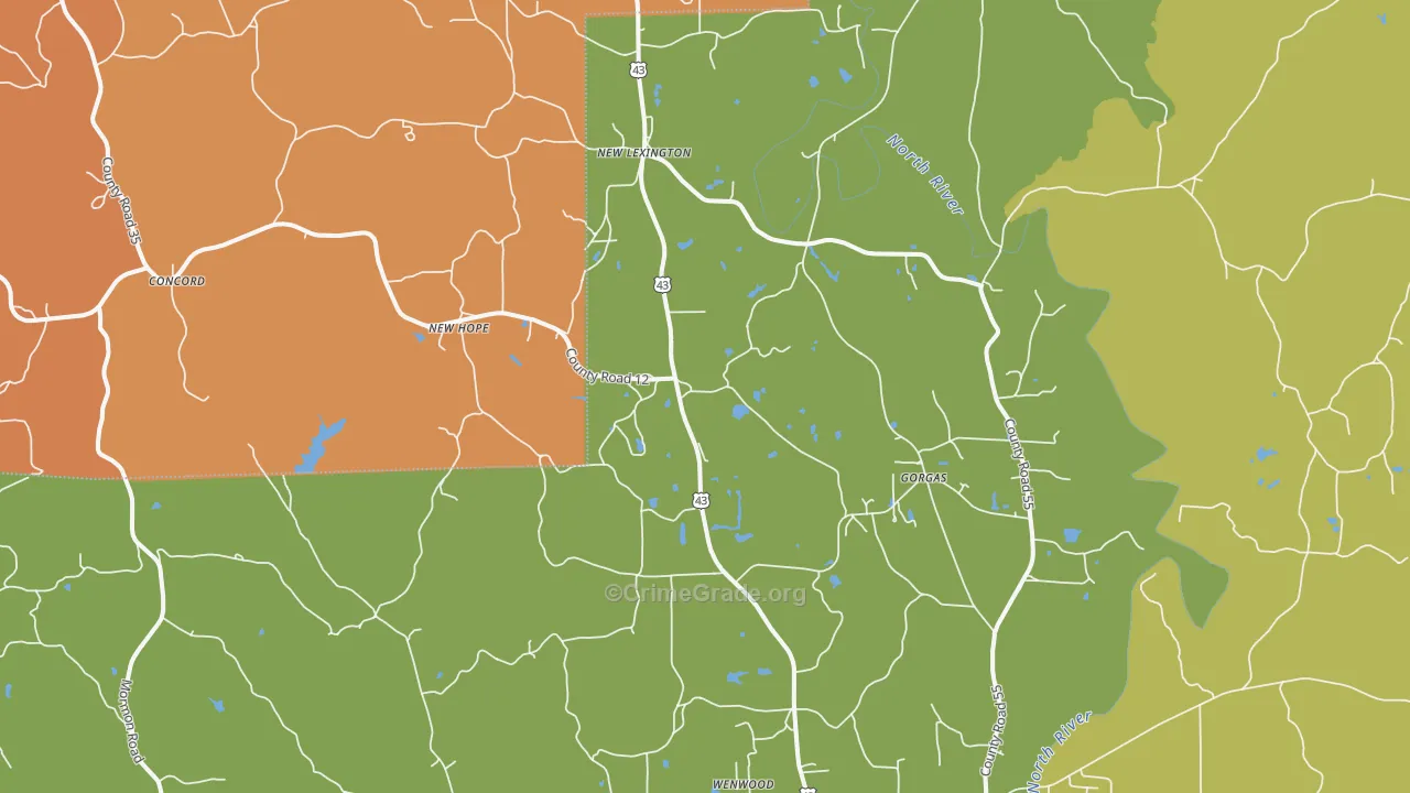 New Lexington, AL Map of Vandalism Rates