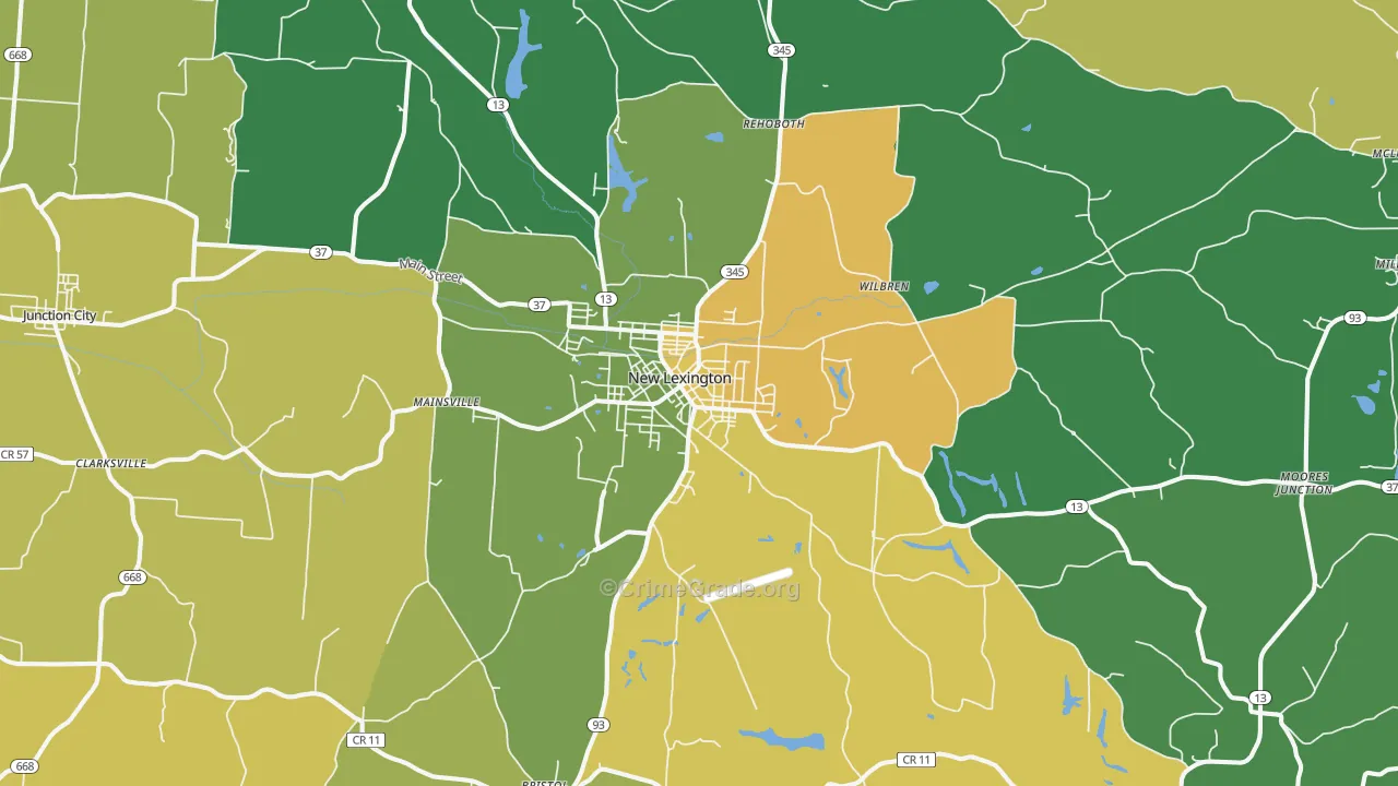 New Lexington, OH Map of Vandalism Rates