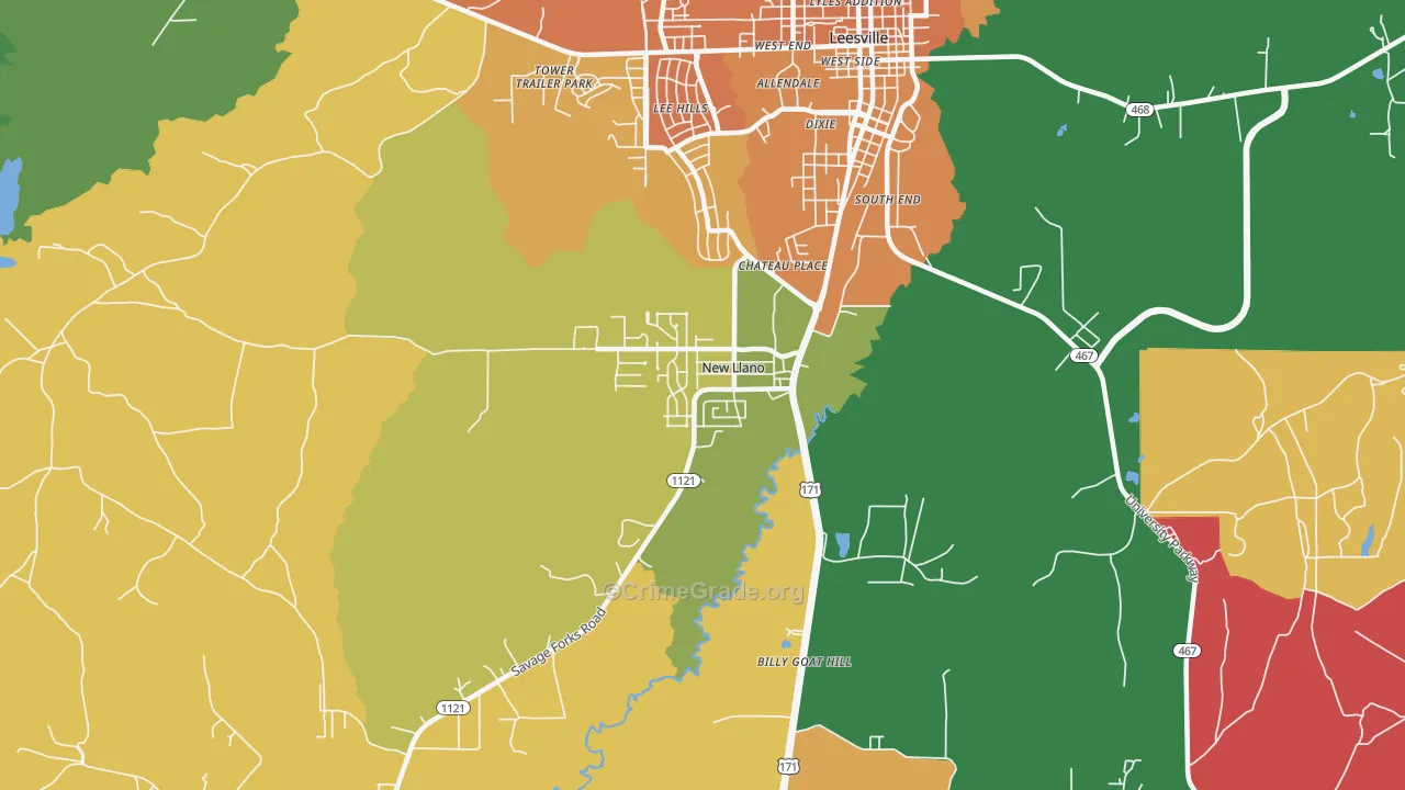 New Llano, LA Map of Vandalism Rates