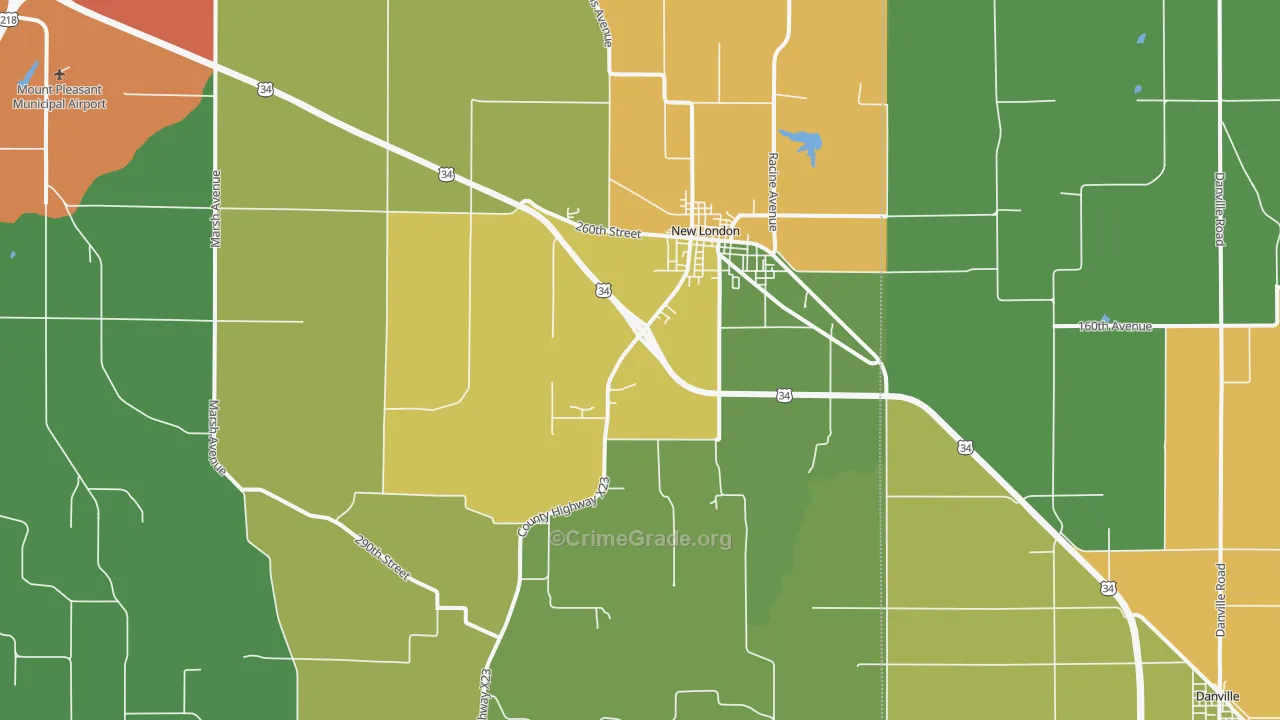 New London, IA Map of Vandalism Rates