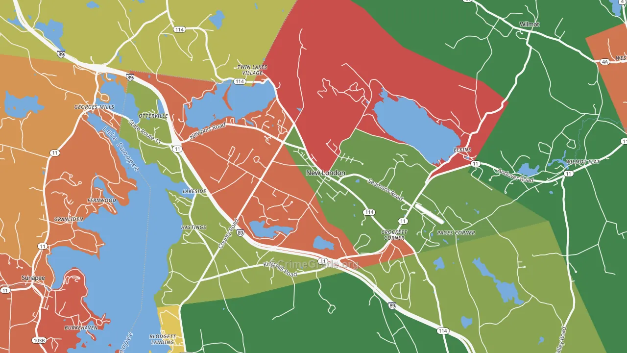 New London, NH Map of Vandalism Rates