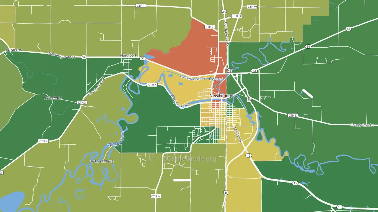 New London, WI Map of Vandalism Rates