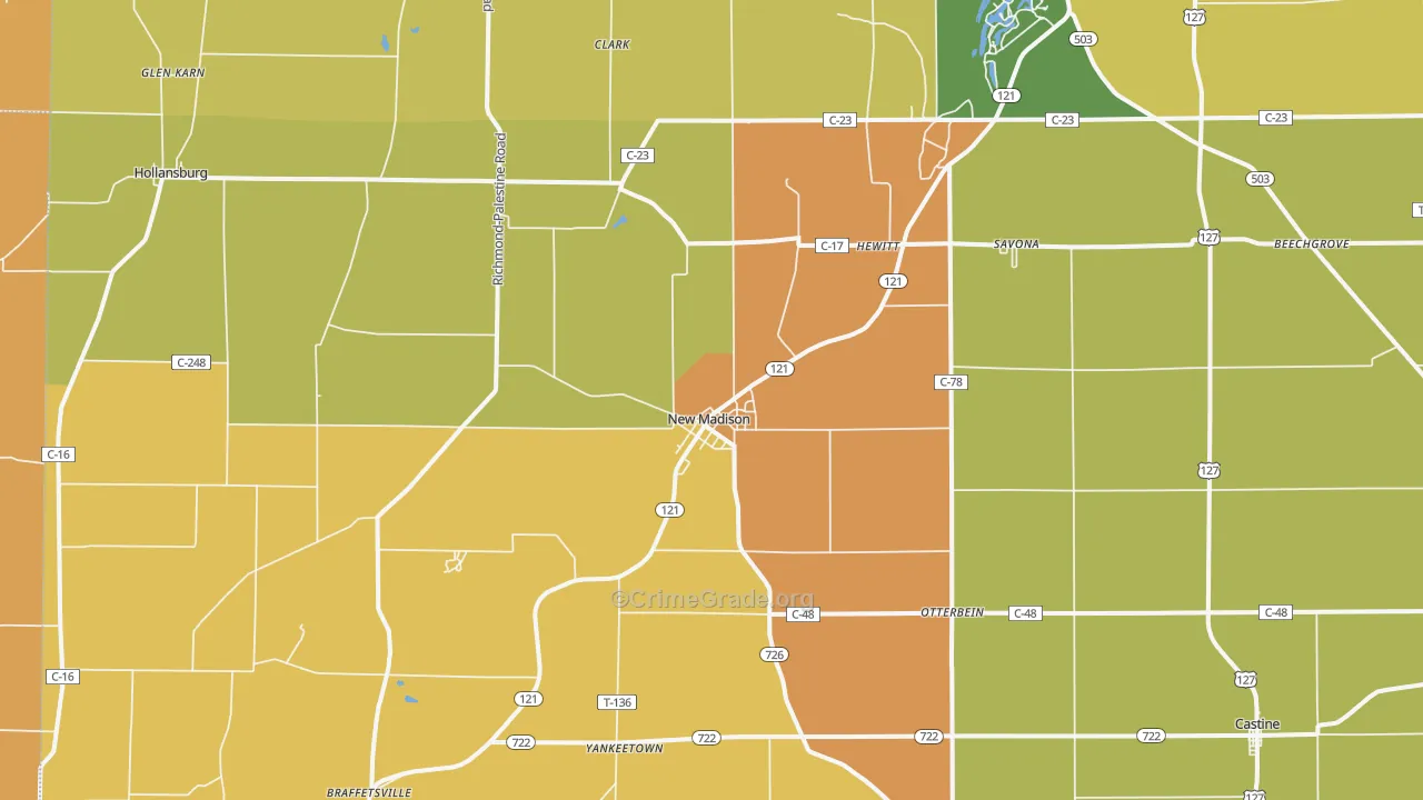 New Madison, OH Map of Vandalism Rates