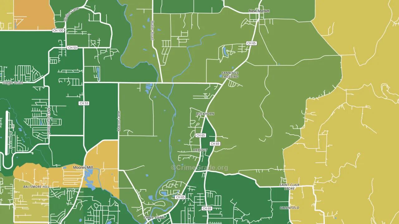 New Market, AL Map of Vandalism Rates