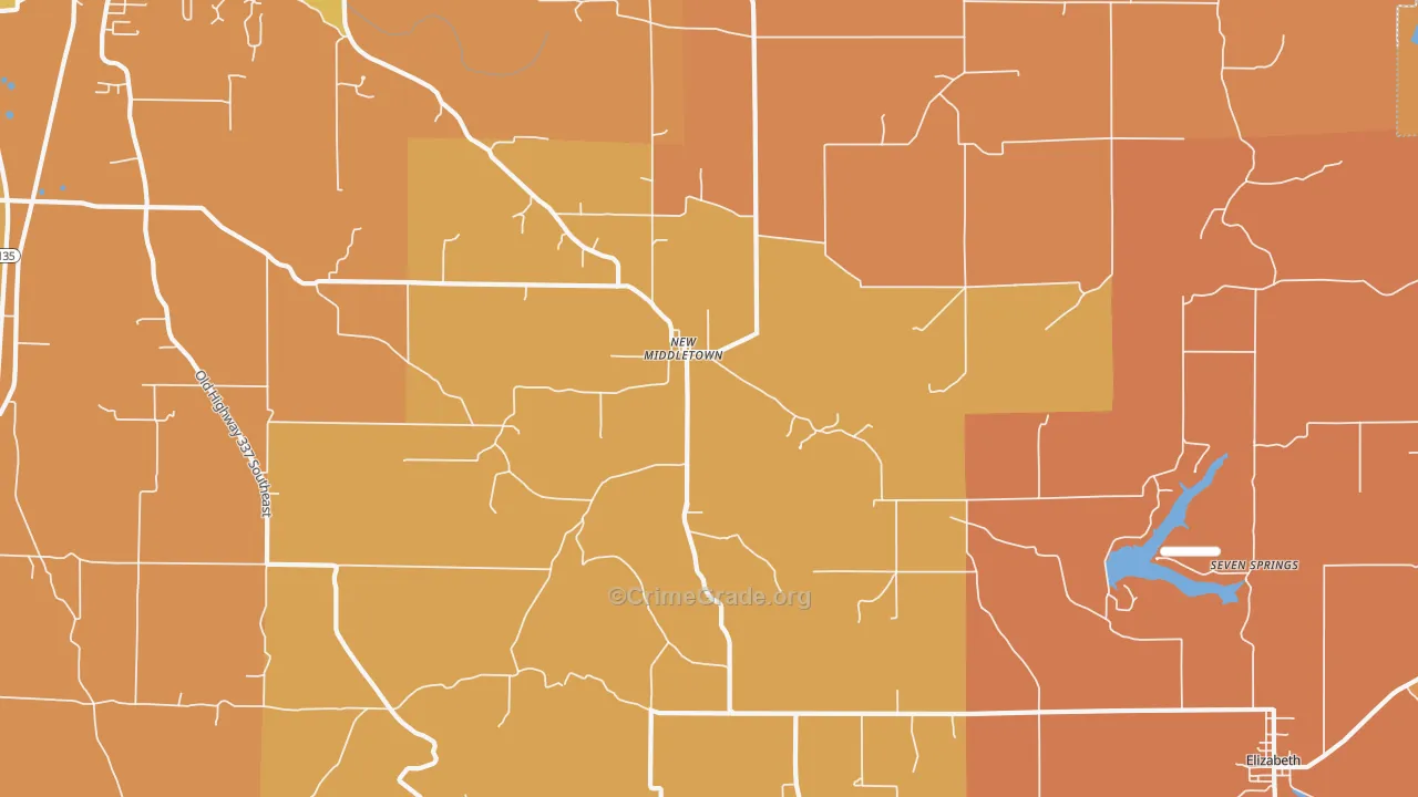 New Middletown, IN Map of Vandalism Rates