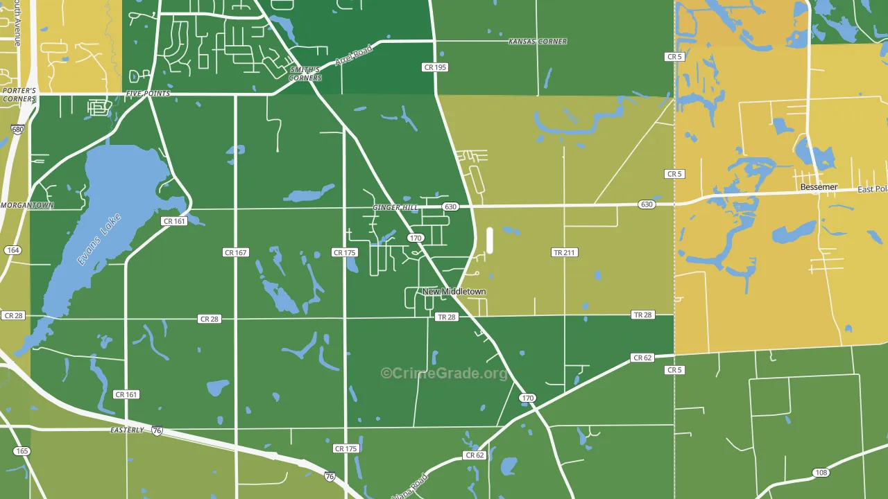 New Middletown, OH Map of Vandalism Rates