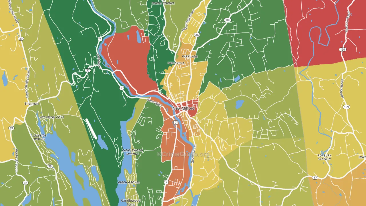 New Milford, CT Map of Vandalism Rates